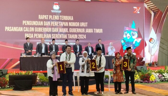 Rapat Pleno Terbuka, KPU Jatim Telah Tetapkan Nomor Urut Pasangan Cagub-Cawagub Jatim 2024