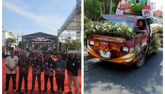 Semarak Pawai Maskot Pilkada 2024, KPU Sidoarjo Kirab Guk KASIJO Mendampingi Si-JALIH