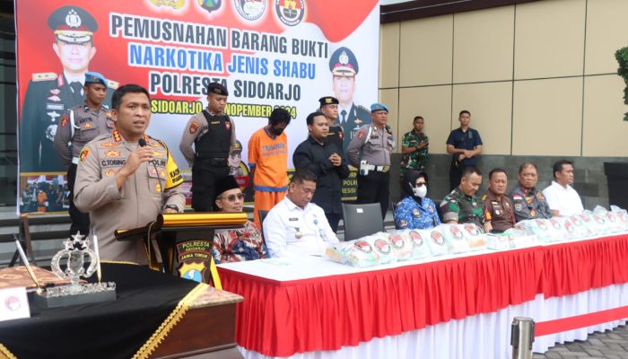 Polresta Sidoarjo Musnahkan Barang Bukti Sabu Senilai Rp 30 Miliyar