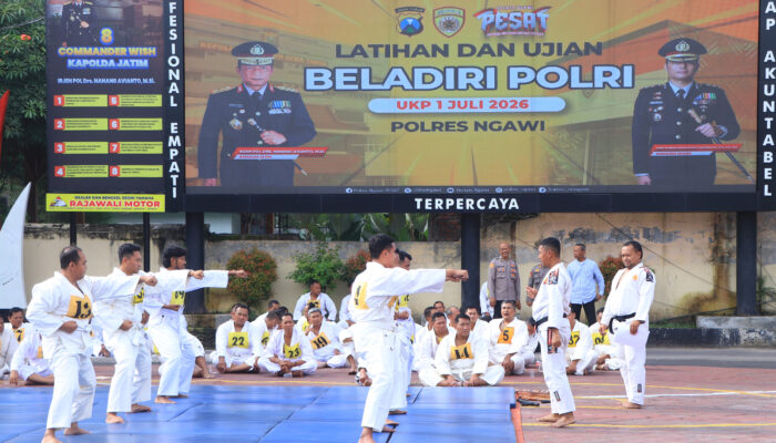 Polres Ngawi Gelar Ujian Beladiri Polri Untuk Persyaratan Kenaikan Pangkat