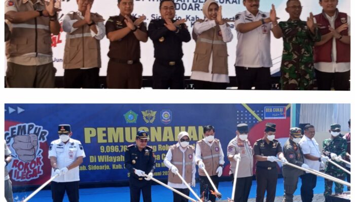 Bea Cukai Sidoarjo Musnahkan 9.096.760 Barang Bukti Rokok Ilegal Bernilai Rp 19.6 Milliar, SIHT di Candipari Sidoarjo, Wabup Mimik Minta Penegakan Hukum Berkeadilan